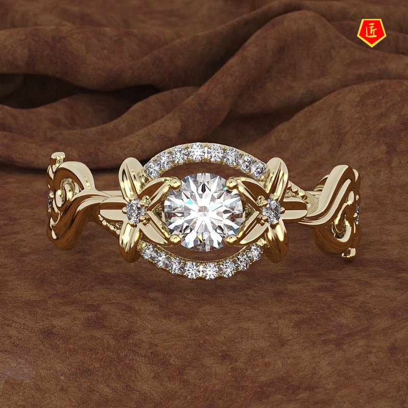 [Ready Stock]Fashion Personality 18K Gold Flower Moissanite Ring