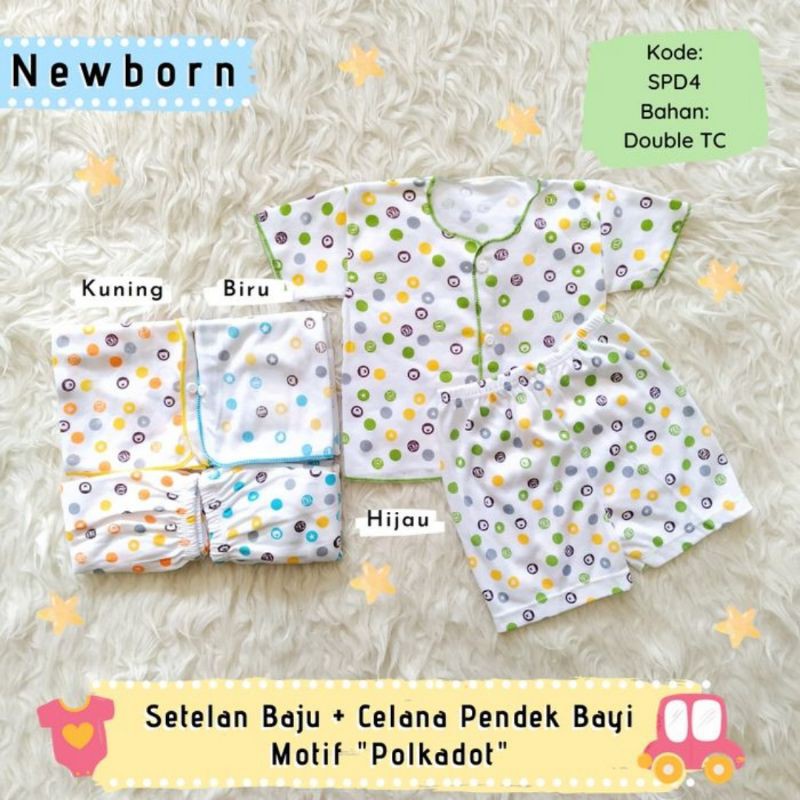 Setelan Baju Pendek + Celana Pendek Bayi Newborn Motif Polkadot