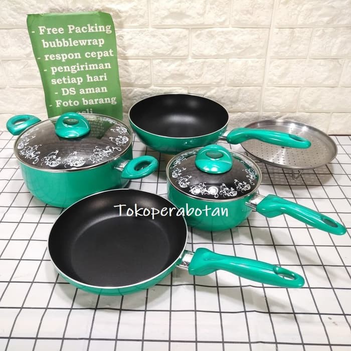 Terlaris Model Terkini RDH Dessini 15 pcs Ceramik Non Stick Cookware Set Panci  OU9BI4 "Panci set s