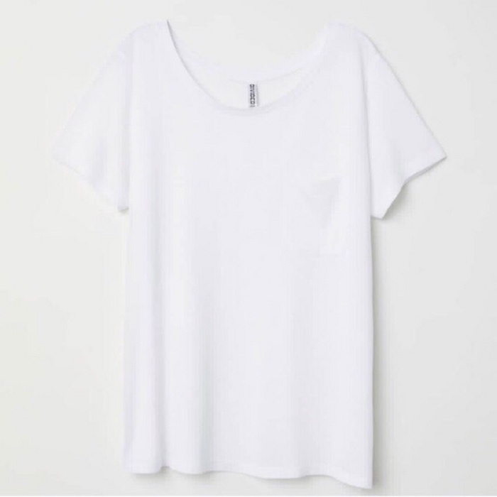 Kaos Wanita HnM H&M Basic Pocket Tee White Original Murah Putih Polos