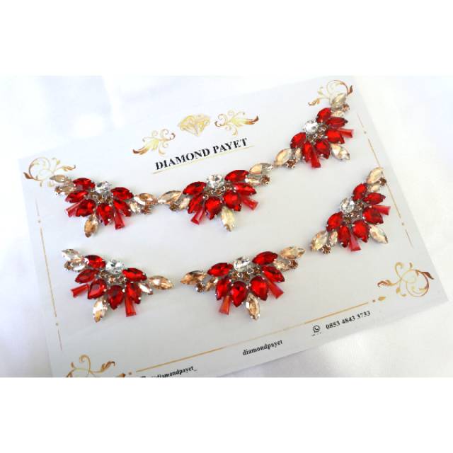 Payet rangkai cangkang hiasan baju merah gold