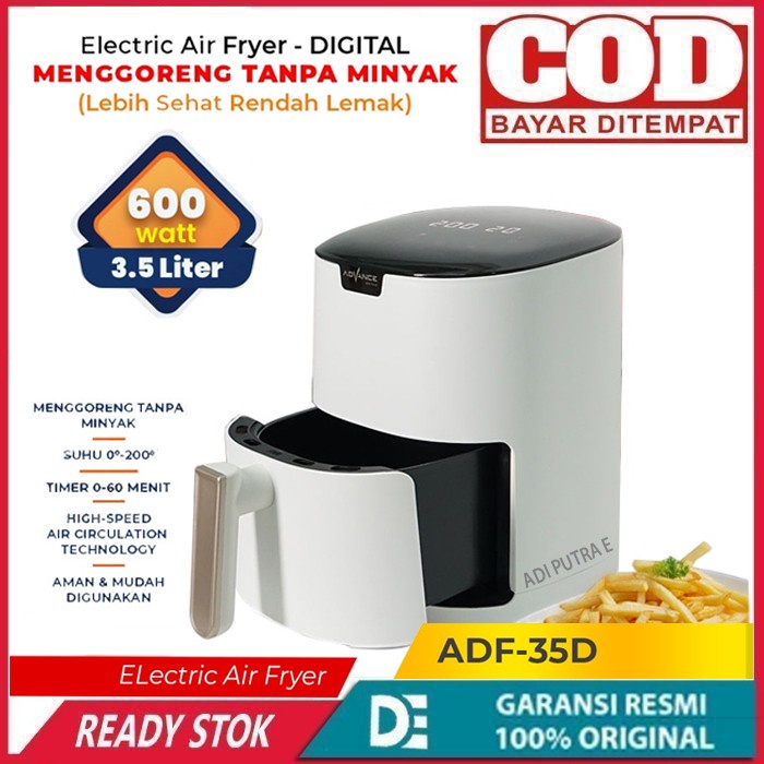 Air Fryer Advance ADF-35D 3.5Liter Low Watt Menggoreng Tanpa Minyak