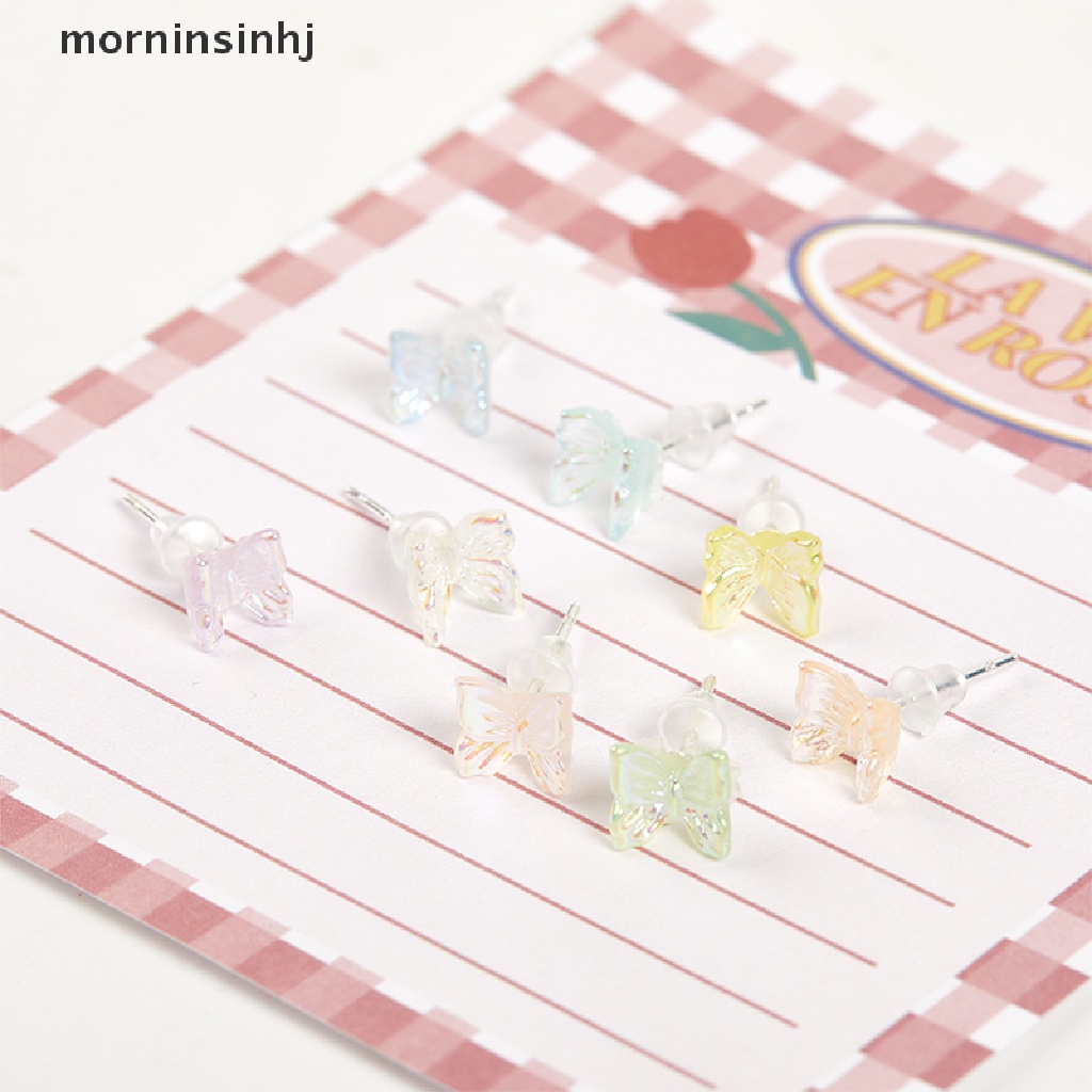 Mornin 8pcs Anting Tusuk Akrilik Bentuk Kupu-Kupu Warna Pelangi Untuk Wanita