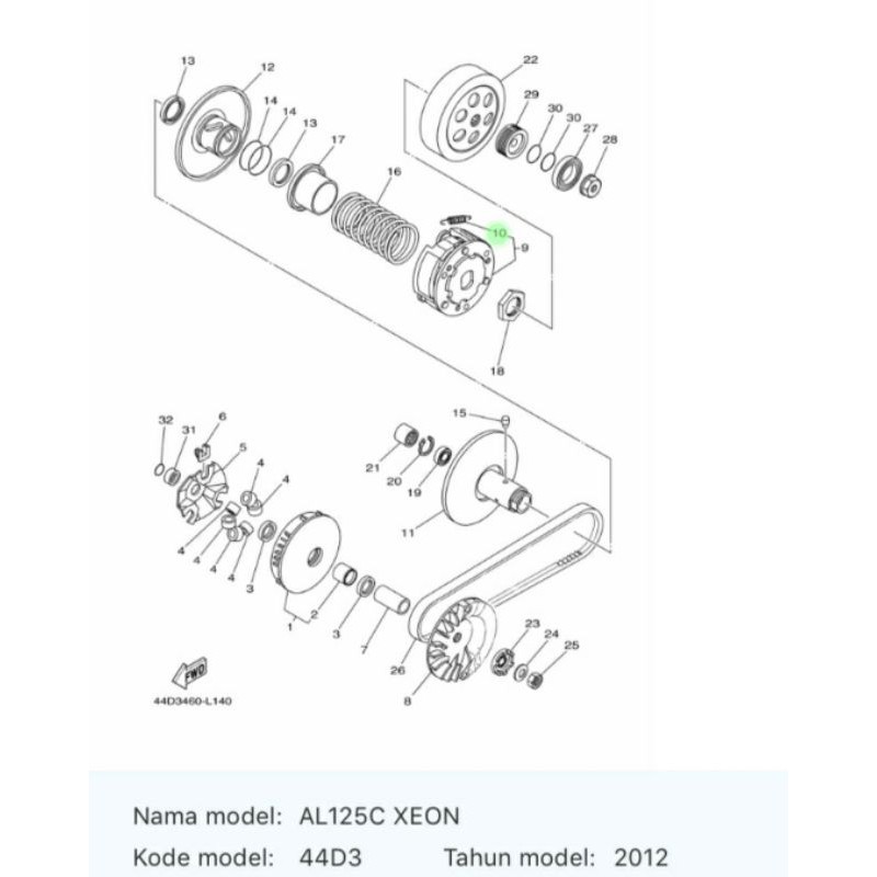 PER KAMPAS GANDA XEON KARBU ASLI ORI YAMAHA 44D E6626 00