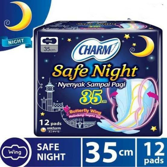 Pembalut Charm Safe Night Wing 35 cm 12 pads Anti Bocor