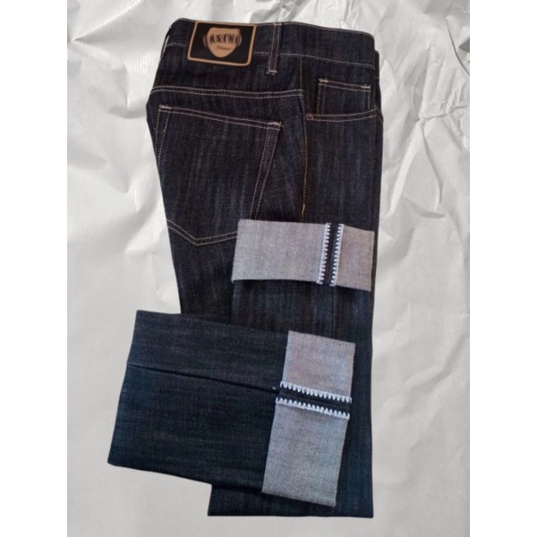 Celana Jeans Pria Slimfit Shellstich Black Stripe 16 Oz