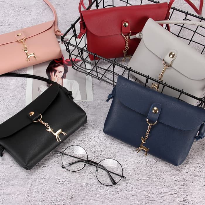 "Rusa Chrome Sling Bag Shoulder Bag Import Leather PU"