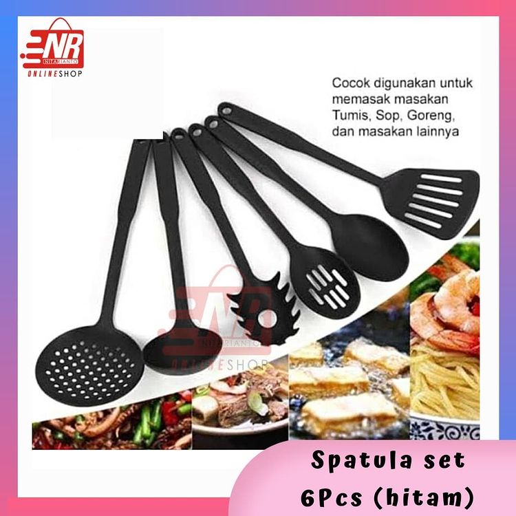 Spatula Set 6 Pcs / Spatula Set Hitam / Spatula / Sutil / Sendok Sayur / Penggoreng