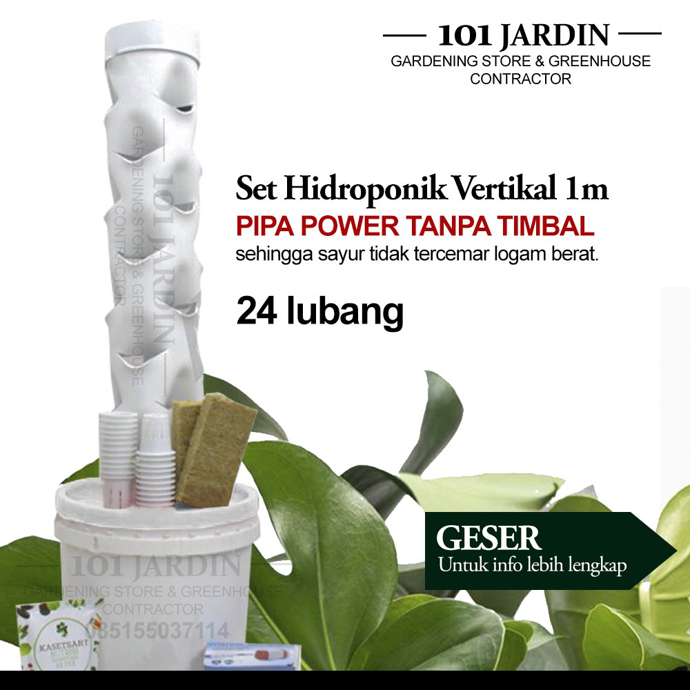 Paket Tower Hidroponik Vertikal 1 meter Pipa Paralon PVC 24 Lubang