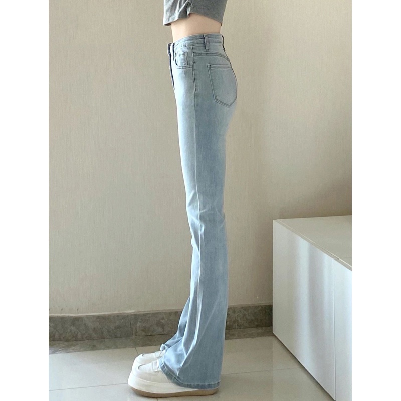 Import Bergaya Biru Celana Cutbray Highwaist Loose Kulot Jeans Wanita