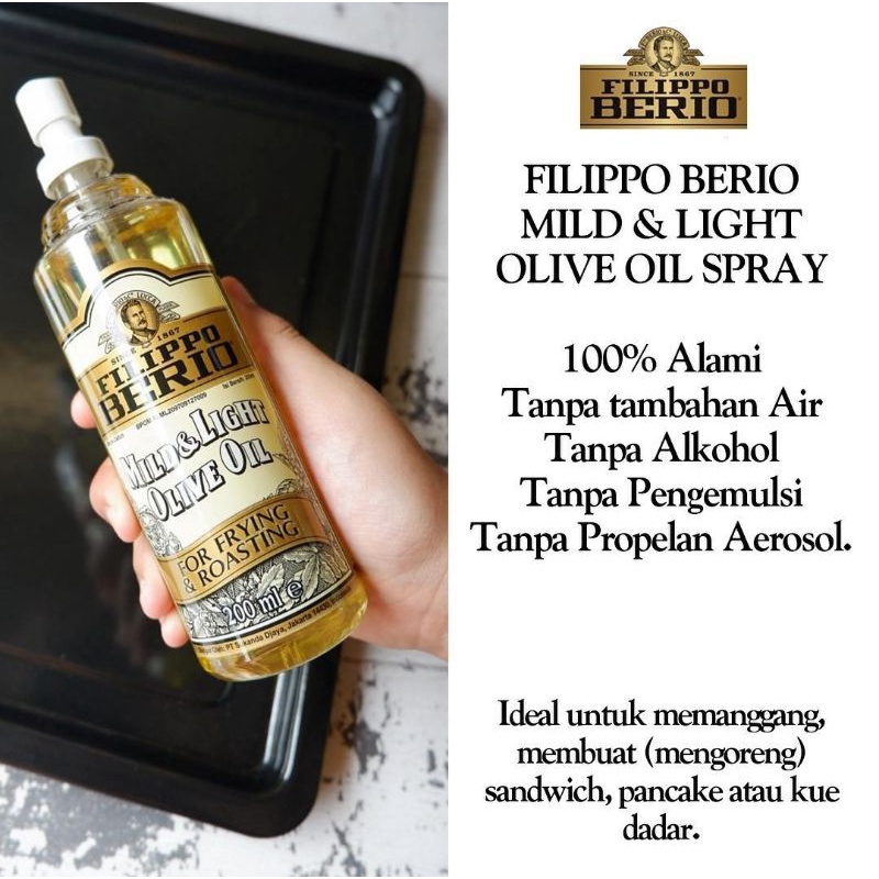 Filippo Berio Minyak Zaitun Extra Virgin Olive Oil EVOO / Extra light and Mild Olive Oil Mpasi Halal Spray 200ML