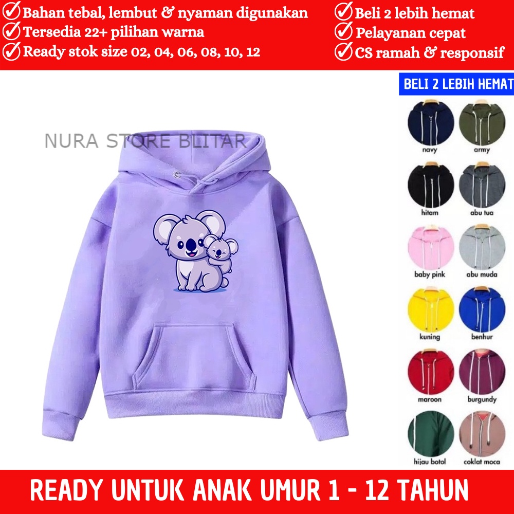 Jeket Hodie Anak Gambar Koala Laki Laki Perempuan Cowok Cewek Kecil Unisex Switer Jumper Bayi Balita