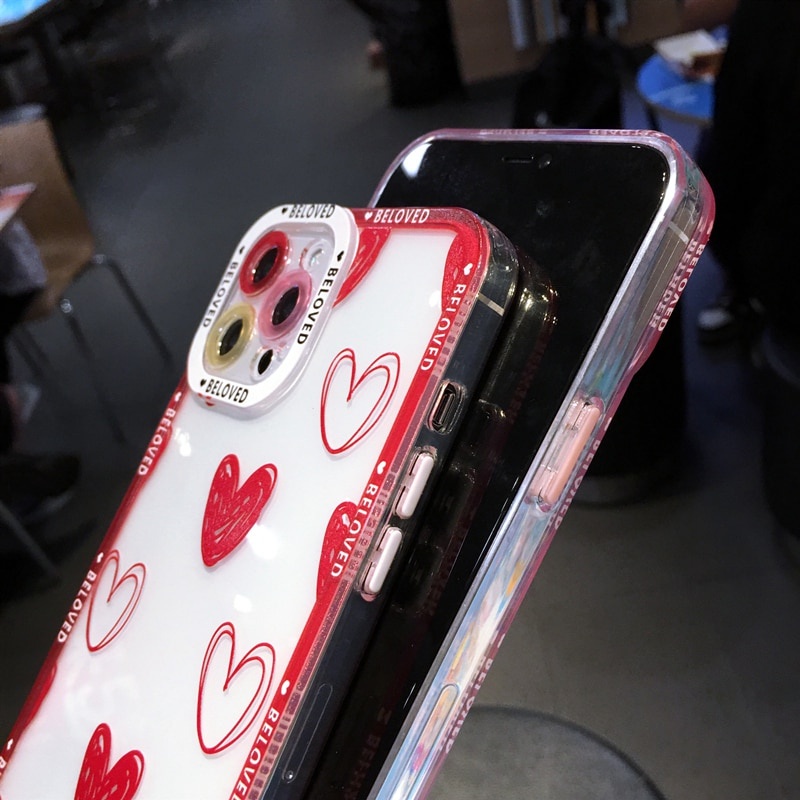 Soft Love Heart Transparent Phone Case For iphone 11 12 13 Pro Max X XS max XR 7 8 Plus SE 2020 Bumper Shockproof Back Cover