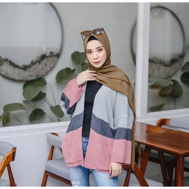 CAMEROON Cardi Rajut OVERSIZE L-XXL 3 TONE / Long Cardi Shacker Cameroon 3 Warna-1