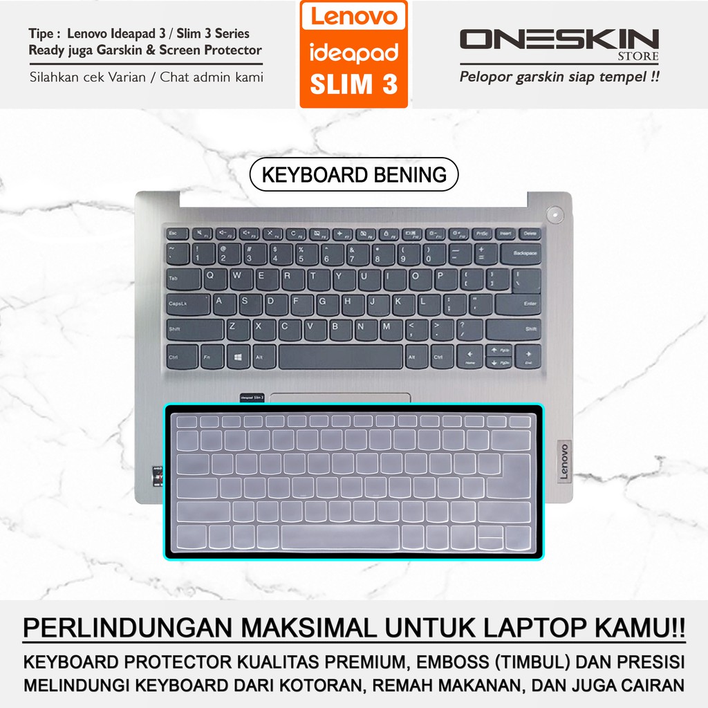 Pelindung Keyboard Protector Lenovo IdeaPad Slim 3 3i 14 14ADA05 14ARE05 14IGL05 14IIL05 14IML05 14ITL05 Silikon Bening Warna Cooskin