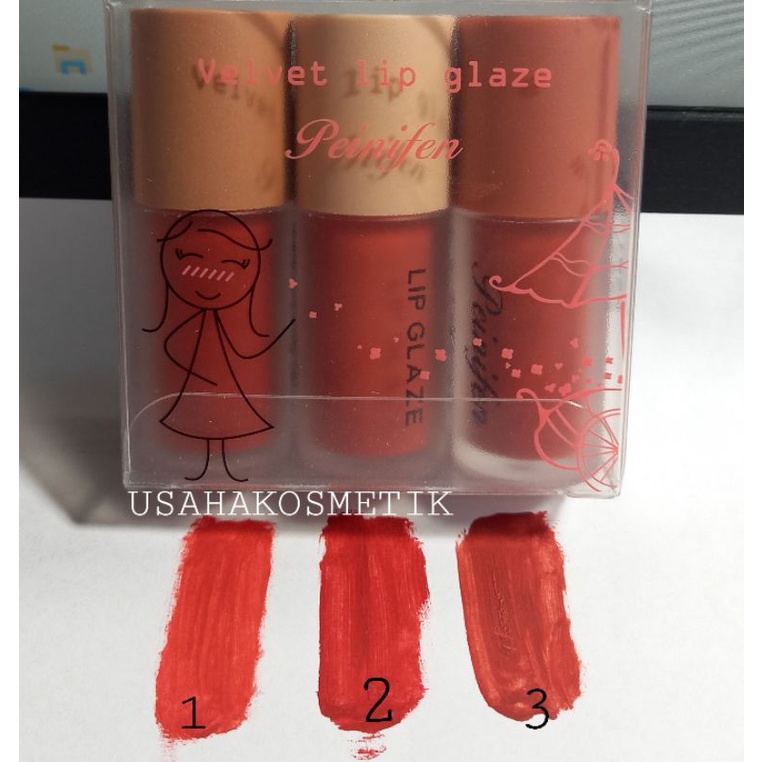 BEST SELLER LIP GLOSS | LIP GLAZE VELVET PEINIFEN 1MIKA ISI 3PCS  NO.P7203