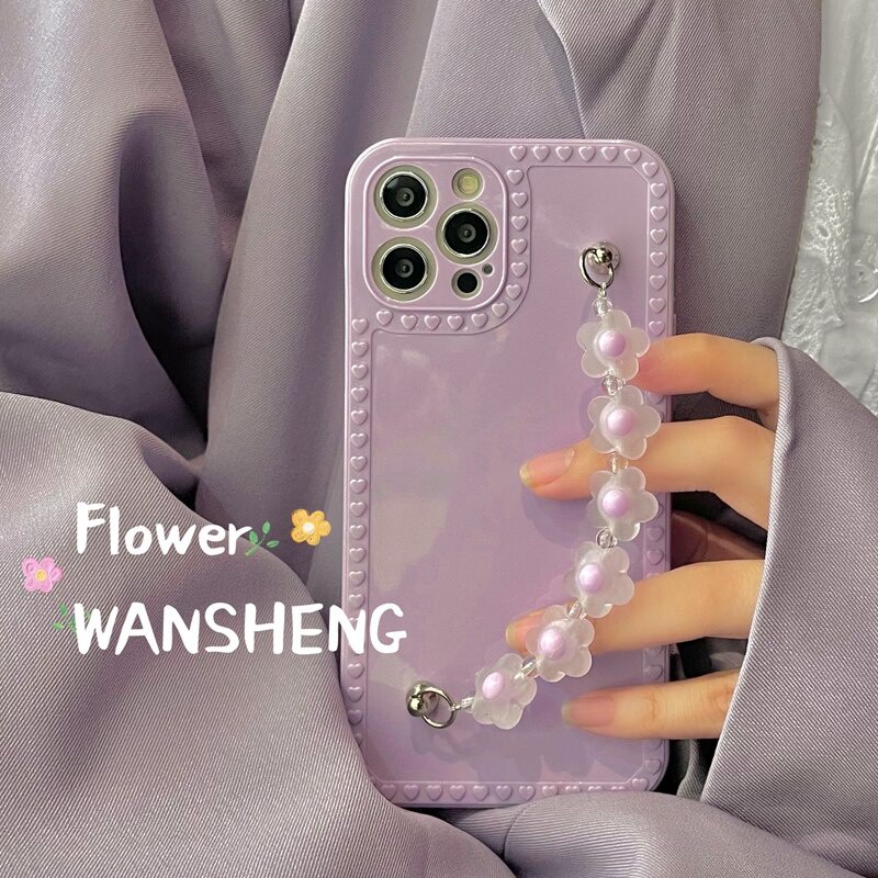 3D Purple Lavender Wristband Bracelet Phone Case compatible for IPhone 12 11 Pro Max X Xs Max XR 8 7 Plus Bumper Glossy Soft TPU Back Cover