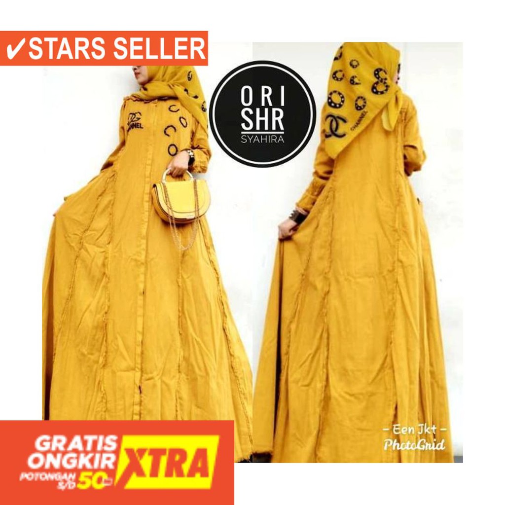 BUSANA MUSLIM PEREMPUAN FASHIONABLE CEWEK CANTIK / GAMIS MAXI SOFT JEANS + JILBAB SEGI 4 ORI SHR