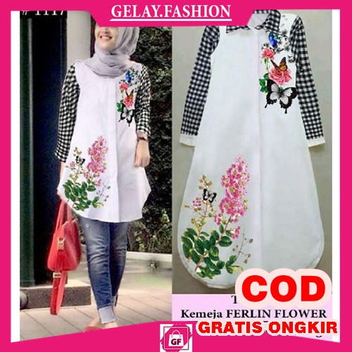 9.9 COD Baju Atasan Cewek Selina Remaja Kekinian Tunik Feranda flower  Bahan monalisa bunga