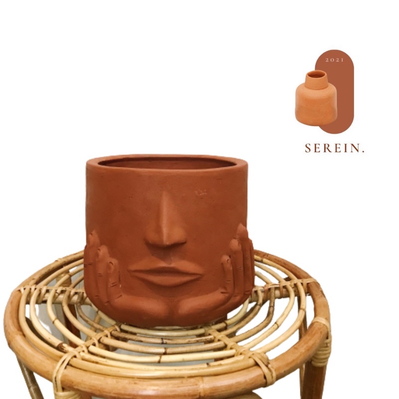Pot Gerabah Terracotta Topeng Wajah / Pot Teracotta Tanah Liat