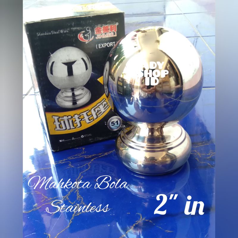 Ornamen pagar balcon ralling tangga stainless mahkota bola ukuran 2"in