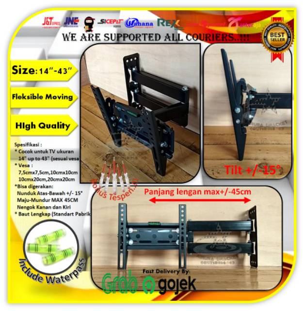 Termurah..!!Bracket tv LED LCD Swifle lengan 14&quot;-43&quot; kokoh!! Cocok semua merk TV