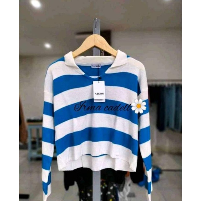 FUJI CROP RAJUT TEBAL/SWEATER STRIP WANITA