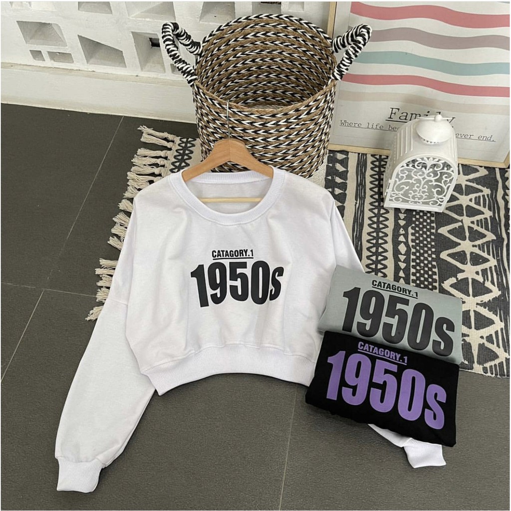 Sweater 1950s Crop atasan blouse wanita kekinian