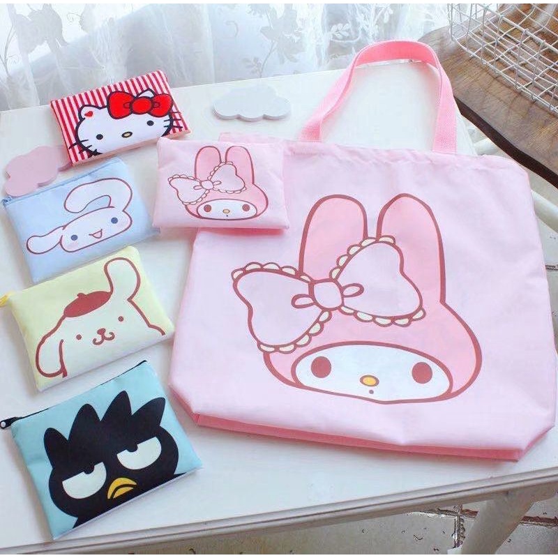 TAS BELANJA MELODY CINNAMOROLL POMPOMPURIN HELLO KITTY BADTZTMARU SHOPPING BAG KANTONG KAIN TOTE