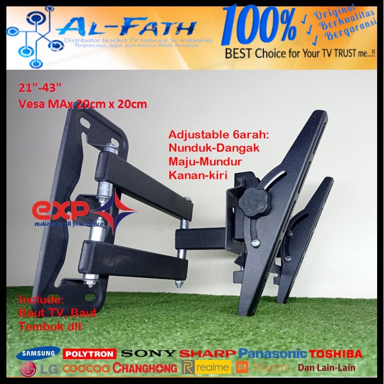 Bracket TV SAMSUNG 14 s/d 43 inch 6 ARAH FULL BESI SUPER KOKOH GARANSI 100% ORI