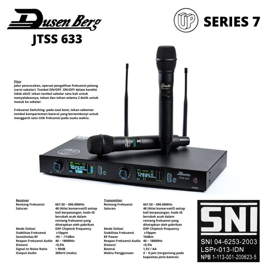 Mic Wireless Dusenberg JTSS UP 7 Series UHF 2 Microphone Handle Pegang Original