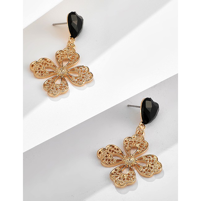 LRC Anting Tusuk Fashion Golden Zircon Love Flower Hollow Geometric K19284