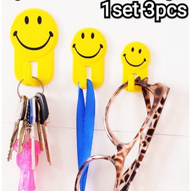 HOOK SMILE 1Set isi 3 Gantungan Tempel Dinding Motif Smile