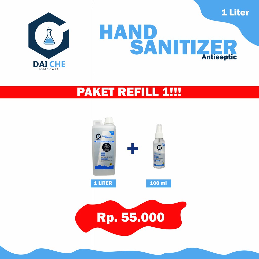 Paket Refill 1: Hand Sanitizer 1 Liter & 100 ml Cair