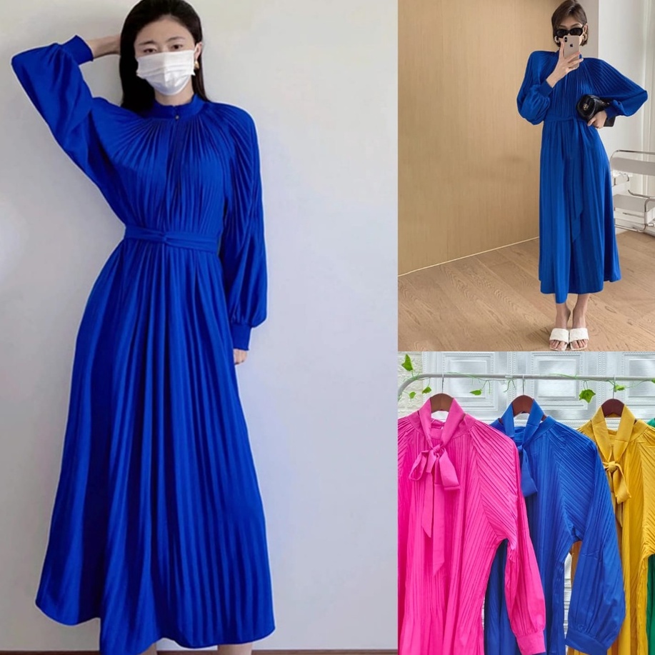 Dress Plisket Pink Premium Import