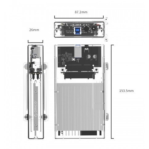 Orico 2259U3 Dual-Bay Enclosure 2.5&quot; USB 3.0 Transparant
