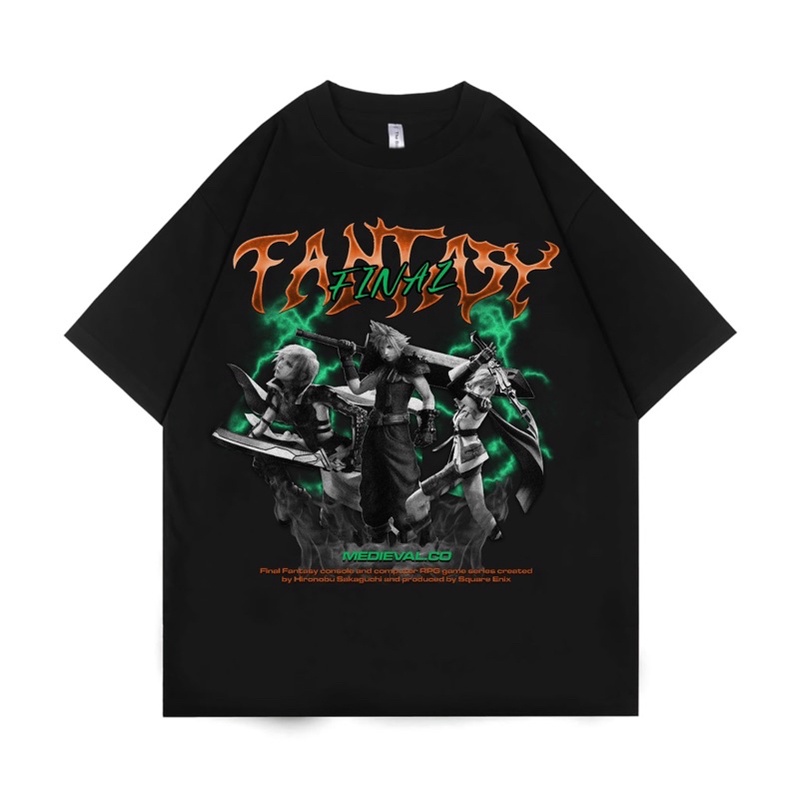 KAOS BAJU FINAL FANTASY GAME | MEDIEVAL | OVERSIZE | TSHIRT VINTAGE BOOTLEG 35th anniversary HITAM |