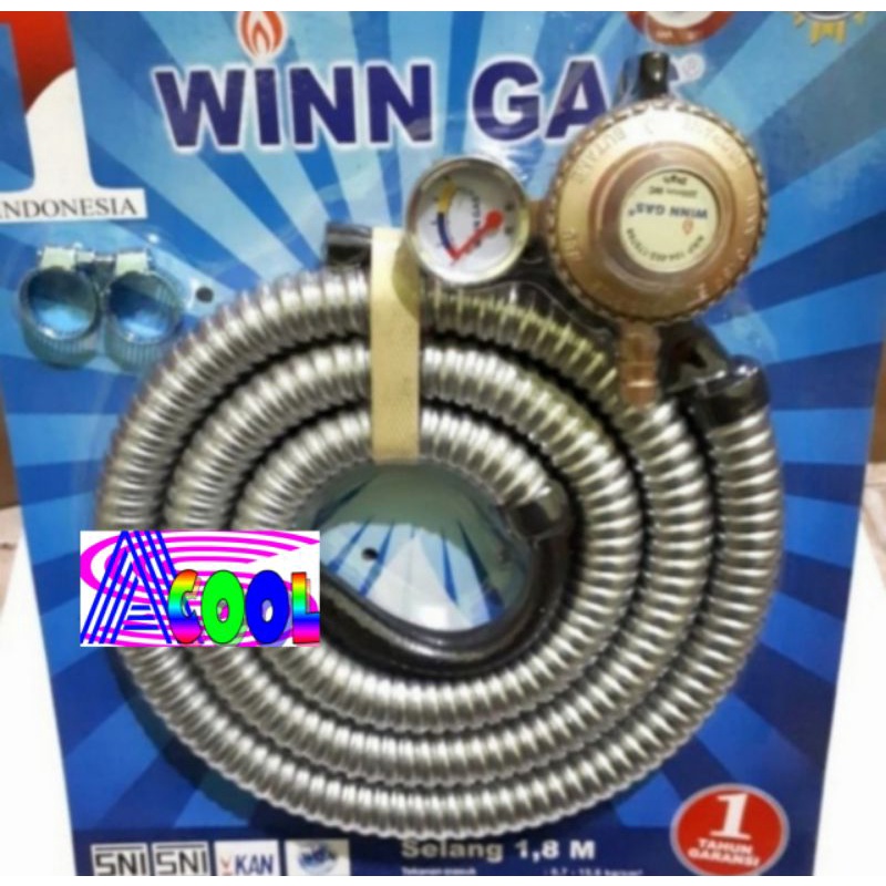 Winn Gas PAKET Bodi Kecil Regulator+Selang 1,8 Flexible Pengaman Amper