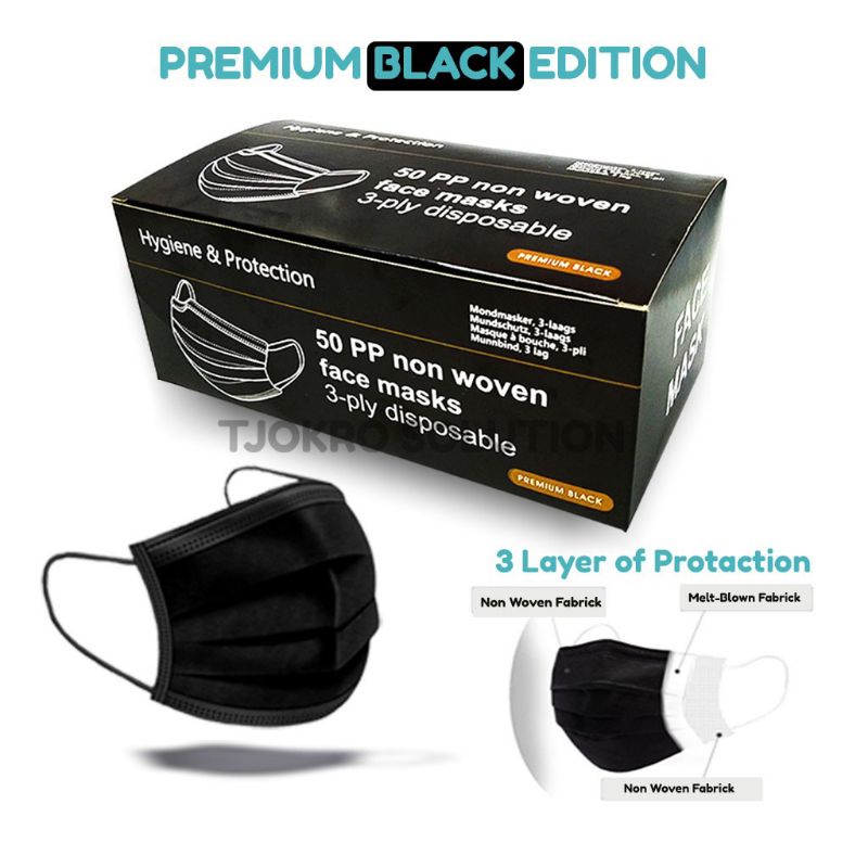 Jual Masker 3PLY Hitam / Masker Hitam 3 PLY Masker Medis Black Edition ...