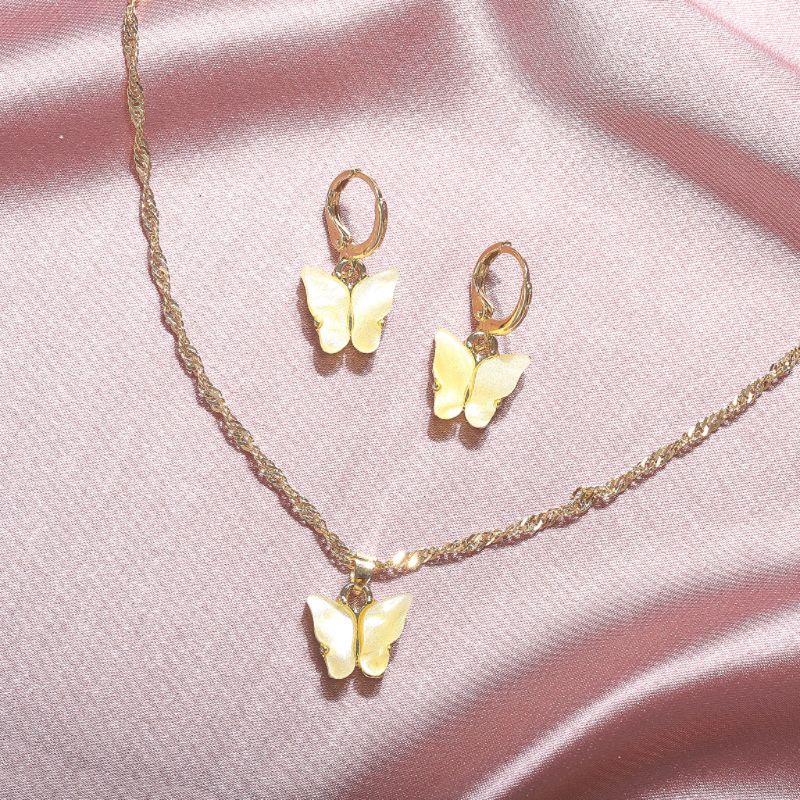 Siy Set Antingkalung Liontin Kupukupu Bahan Akrilik Untuk Wanita
