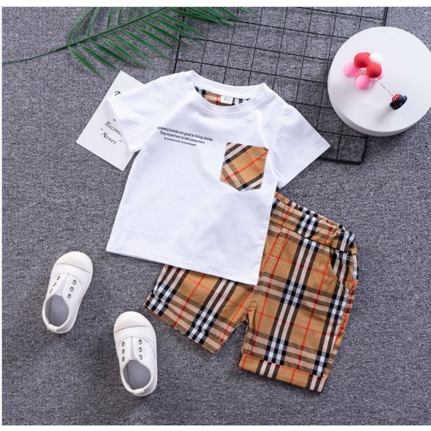 new arrival kaos anak KERAH BURBERRY + CELANA COKLAT BURBERRY