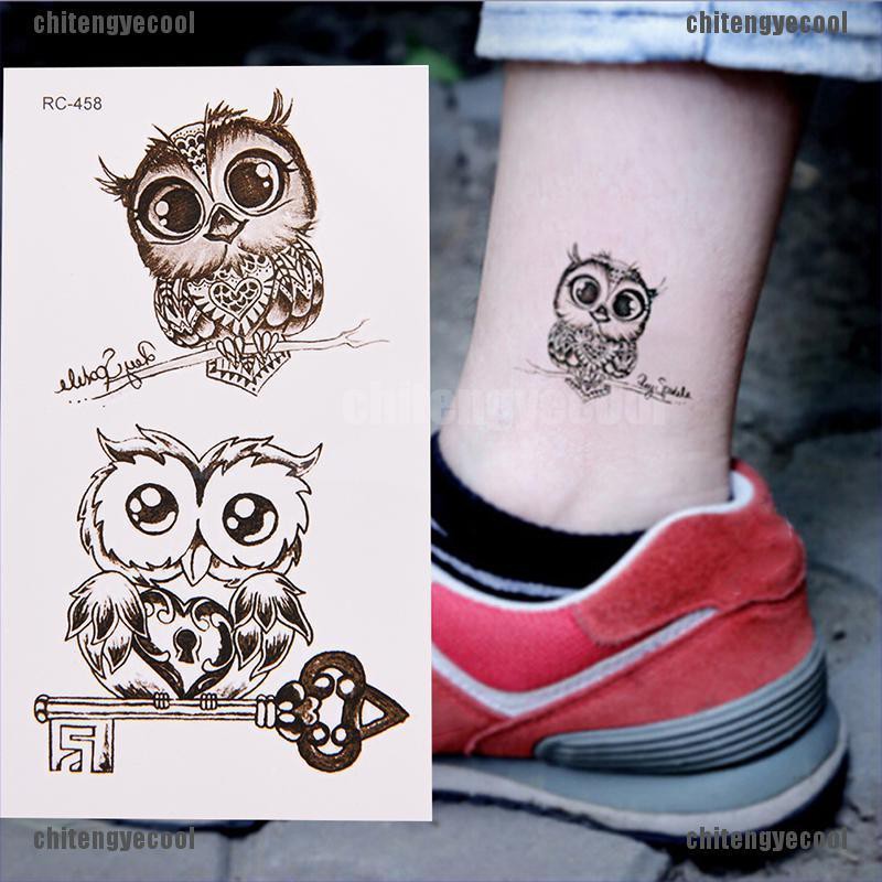 1pc Stiker Tato Sementara Motif Burung Hantu Lucu Anti Air