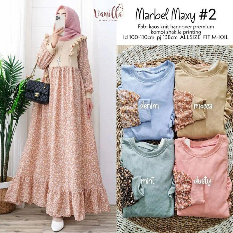 Marbel Maxy #2, GAMIS WANITA MUSLIM CANTIK MODIS FIT XXL LD 100-110 BAHAN KAOS KNIT HANNOVER TERMURAH OOTD