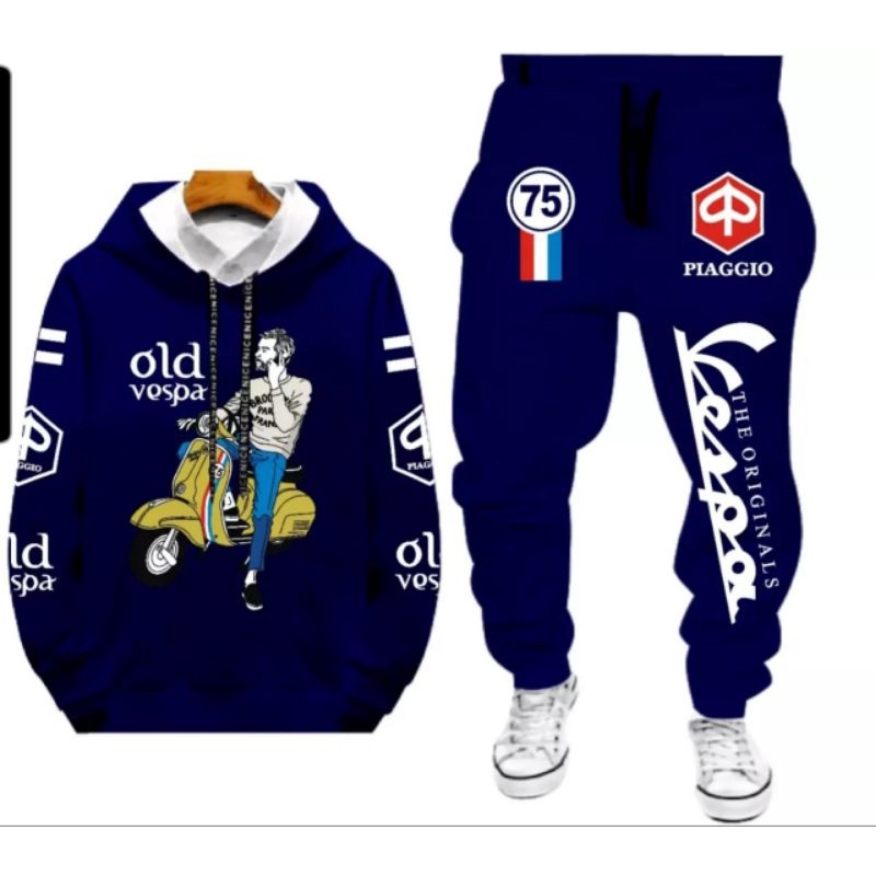 SETELAN PRIA SATU SET COWOK HOODIE + JOGGER MOTIF VESPA STELAN KEKINIAN