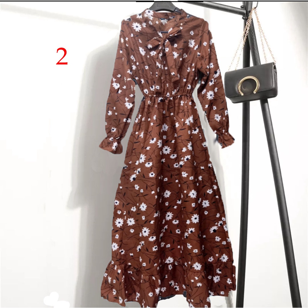 Long Dress Tangan Panjang Wanita Aneka Motif  /Dress Panjang Dewasa Wanita Katun Print 864