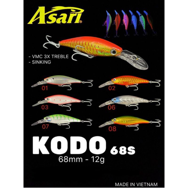 LURE ASARI KODO 68S SINKING UV UMPAN CASTING TERLARIS