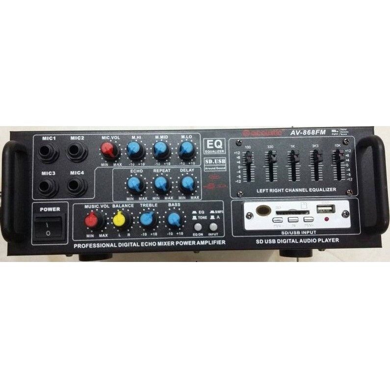 Acoustic AV-868FM Professional Digital Echo Mixer Power Amplifier HIFI - FM Radio - USB SD MMC Card