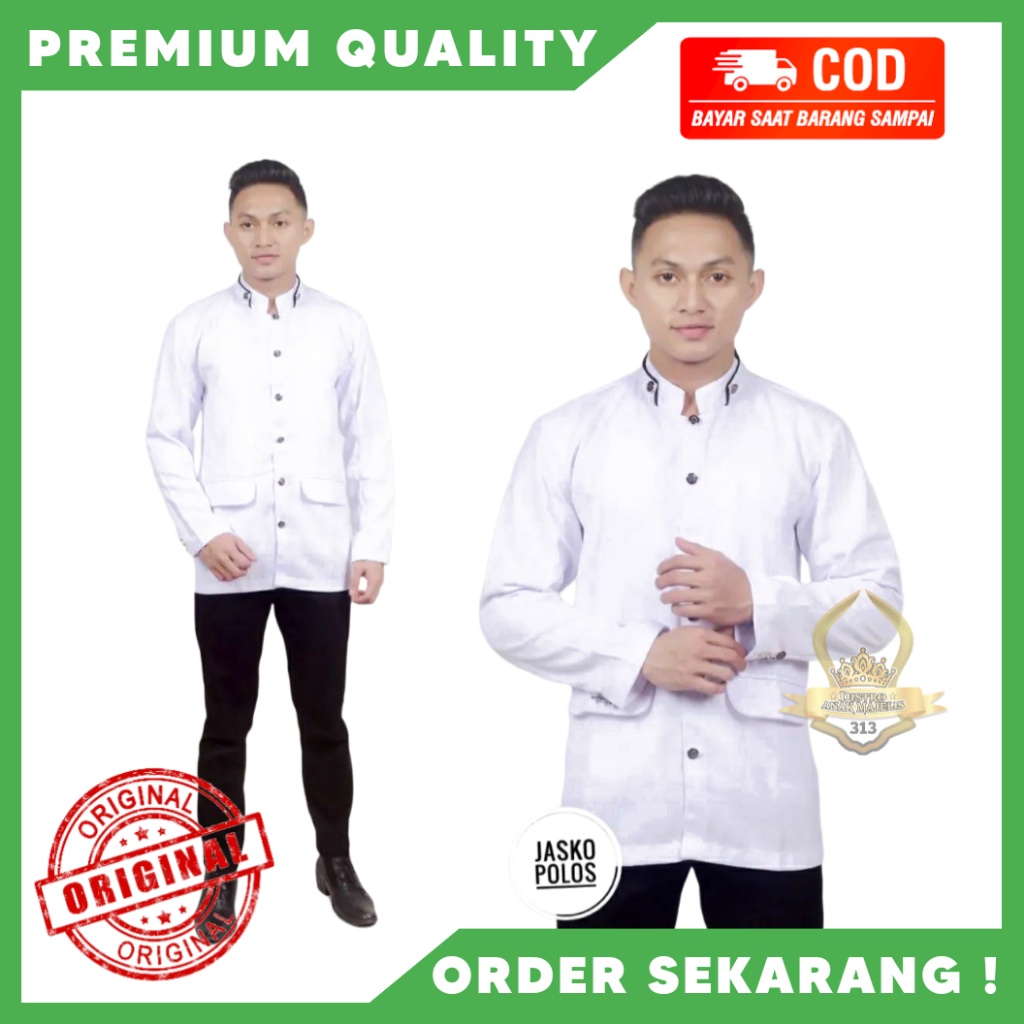 Jasko Putih Polos / Baju Koko Muslim Putih / Jasko Polos / Jas Putih / Koko Putih / Jas Koko Putih P