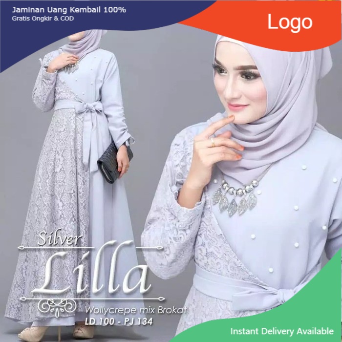 Lilla Maxi DressOutfit Kondangan Gamis Brokat - Silver