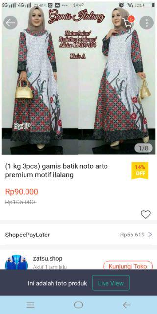 (1 Kg 3pcs) Gamis Batik Noto Arto Premium Motif Ilalang